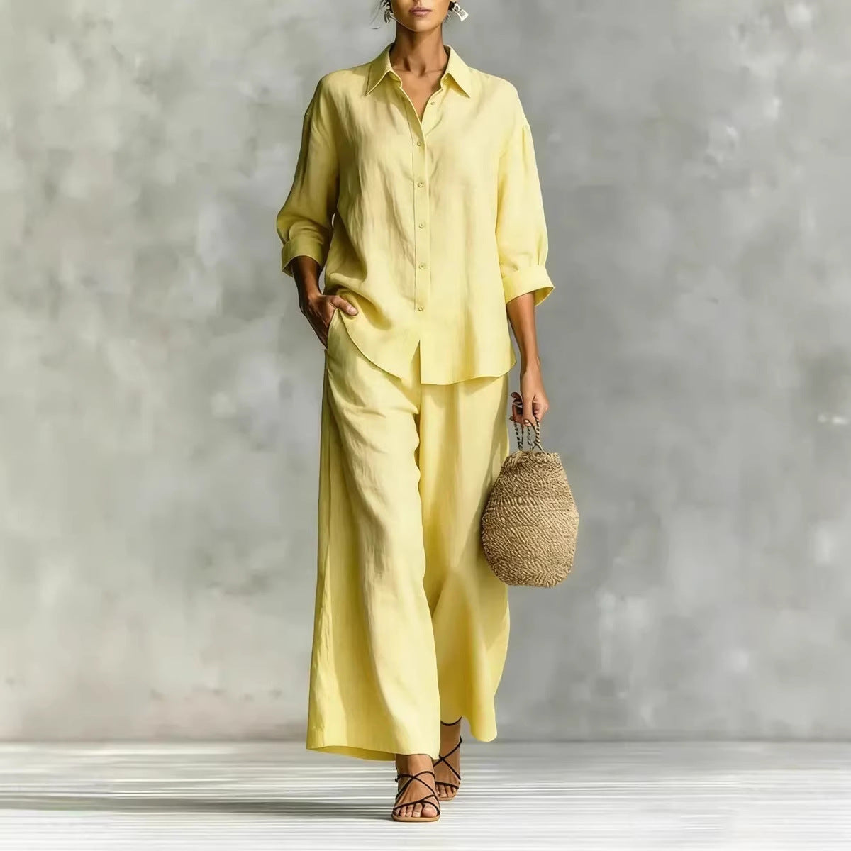Women's Cotton And Linen Wide-leg Pants Suit