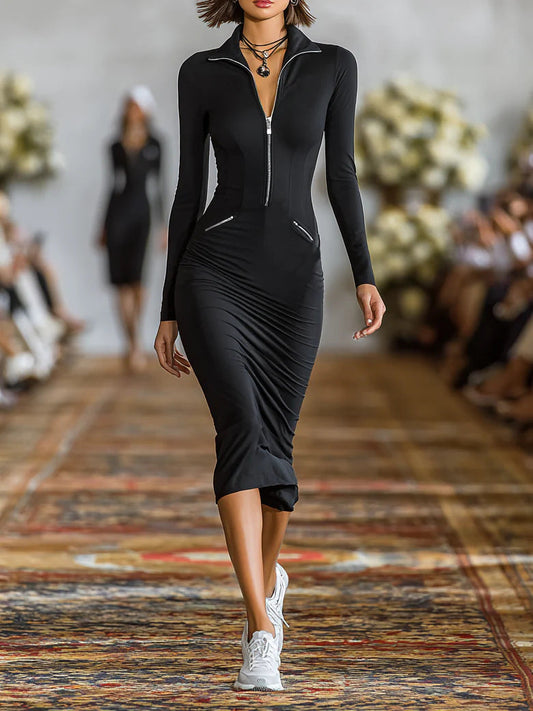 Women’s Zip Front Slim Fit Pencil Skirt Dress