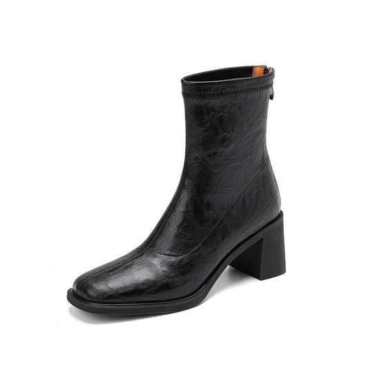 Commuter High Heel Stretch Retro Boots With Chunky Heels CJ