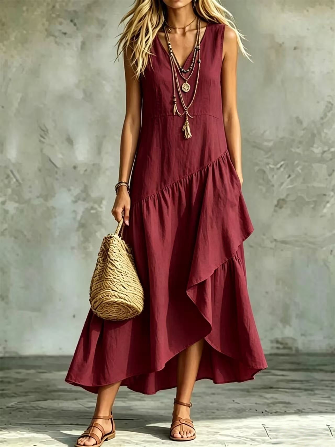 Women's Casual Solid-Color Loose Sleeveless Dress