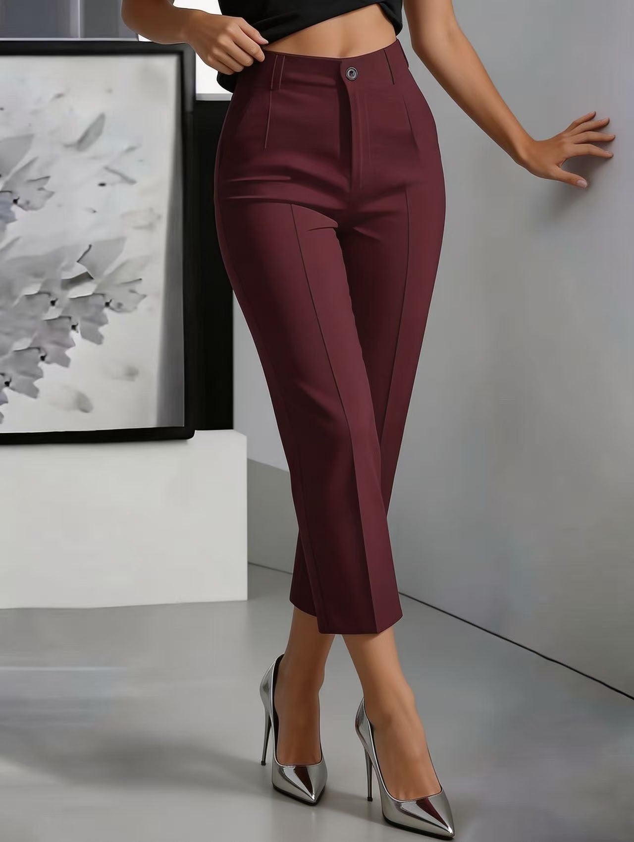 Women's High-Waisted Drapey Straight-Leg Pants