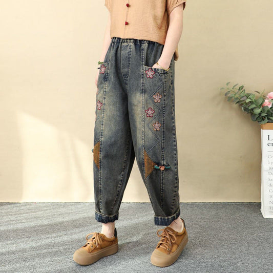 Spring Loose Patchwork Plus-size Cropped Harem Pants