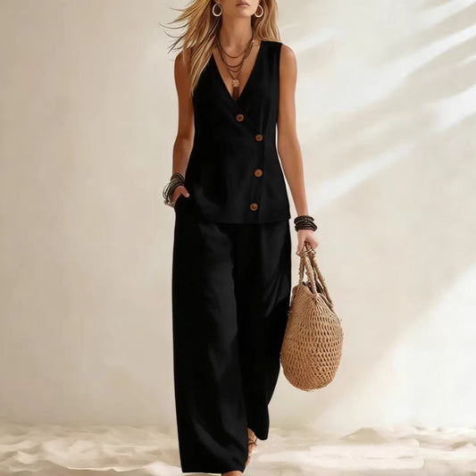 Women's Button Up Cardigan Vest Pants Set