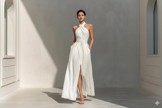Sleeveless Elegant Slim-fit Pure White Dress