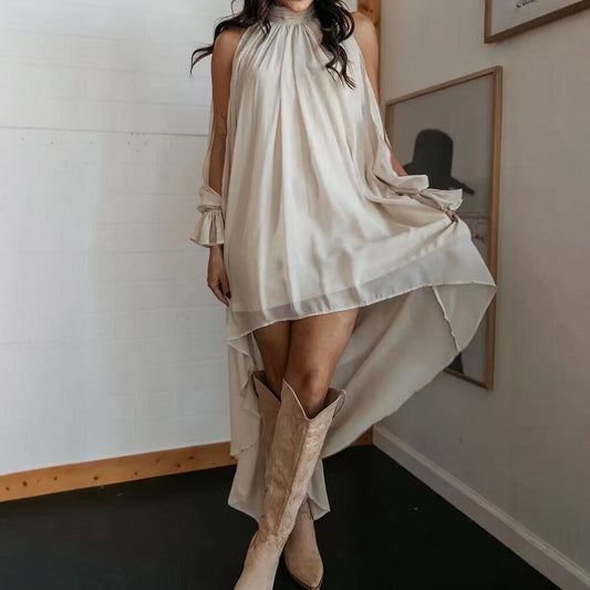 High-neck Irregular Chiffon Dress