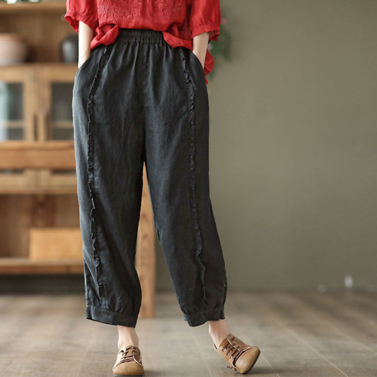 High-waisted Figure-flattering Solid-color Capri Harem Pants