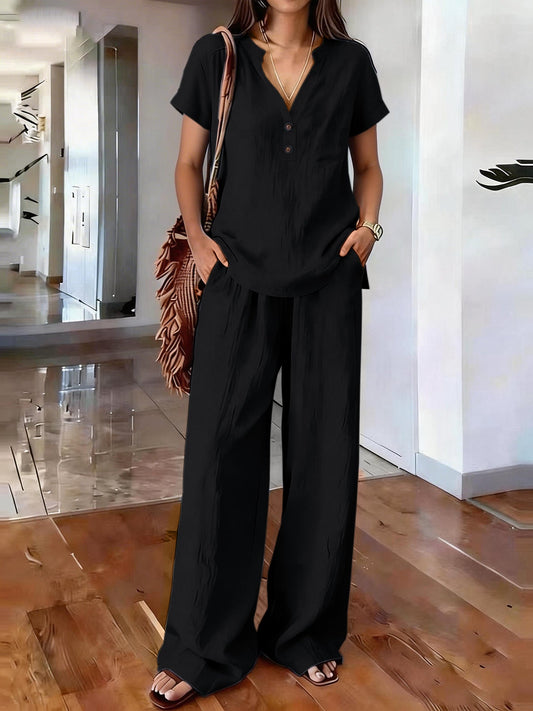 Women's Casual Solid-Colored Cotton And Linen Set