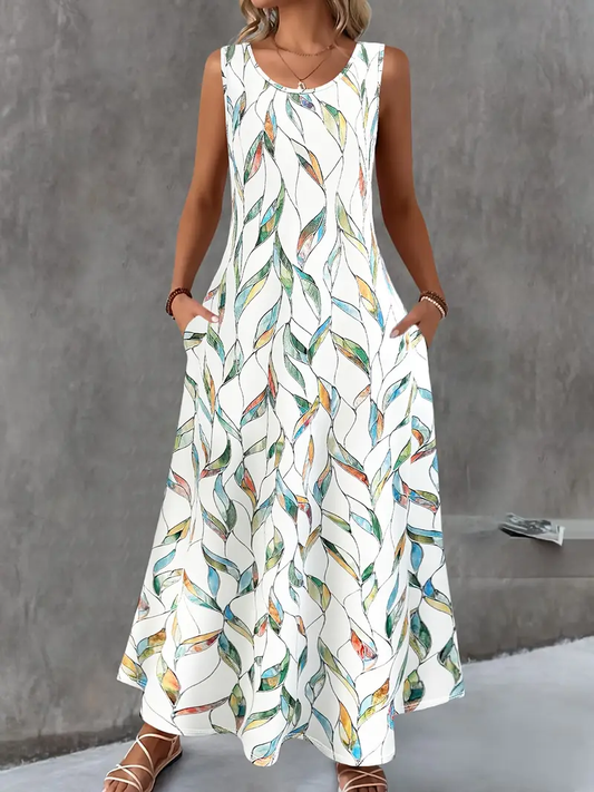 Elegant Floral Print Two-Piece Set - Round Neck