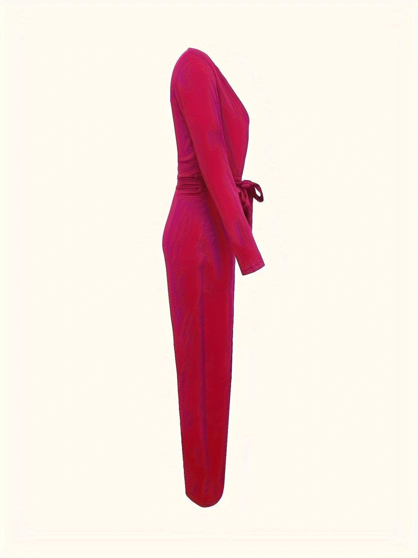 Women's Solid V-neck Bow Tie Waist Slimming Fashion Jumpsuit CJ US