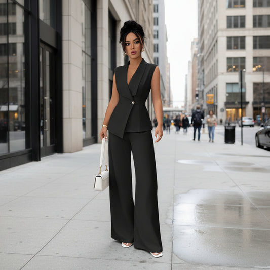 Sleeveless Blazer And Straight-leg Pants Two-piece Set