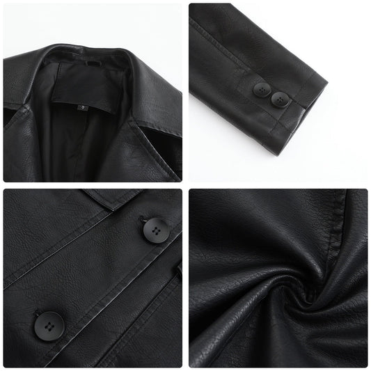 Long Leather Trench Coat Fashionable Outerwear For Women