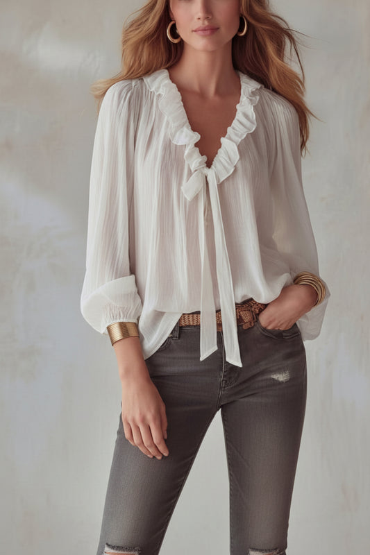 Fashionable V-neck Loose-fit Shirt Top
