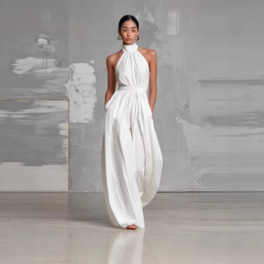 Fashionable And Elegant Belted Pleated Jumpsuit With A Cinched Waist