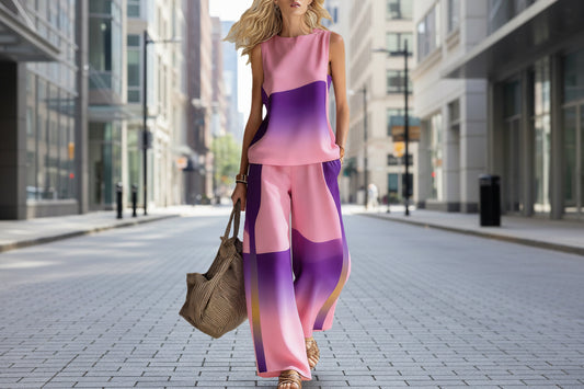 Women's Casual Sleeveless Printed Wide-Leg Pants Two-Piece Set