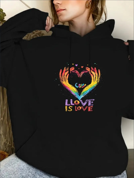 Ladies' Casual Printed Hoodie, Sweatshirt, Fashionable Drawstring Pullover, Suitable For All Seasons, Suitable For Both Men And Women, Simple Design, Hooded Top, Christmas, Valentine's Day, Ne CJ US