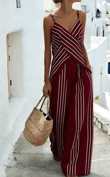 Striped Casual Womens V-Neck Sleeveless Set