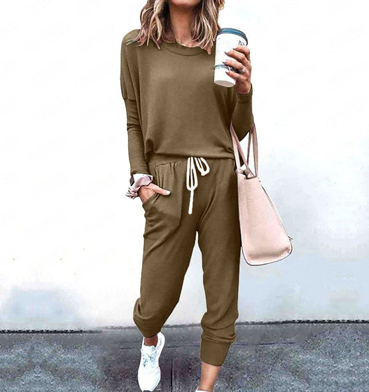 Loose Solid Color Long Sleeve Casual Set