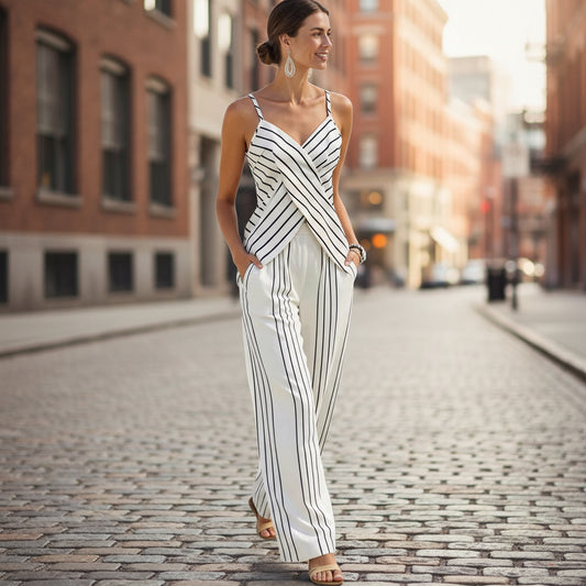 Striped Casual Womens V-Neck Sleeveless Set
