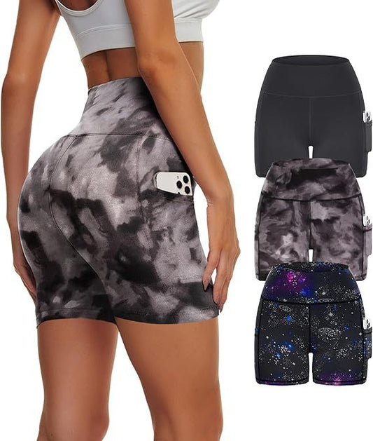 High Waisted Yoga Leggings 3 Pack – Tie-Dye Starry Sky Workout Pants CJ
