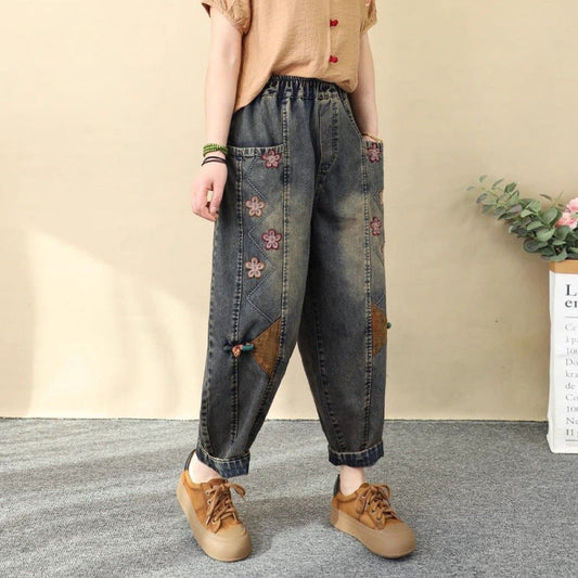 Spring Loose Patchwork Plus-size Cropped Harem Pants