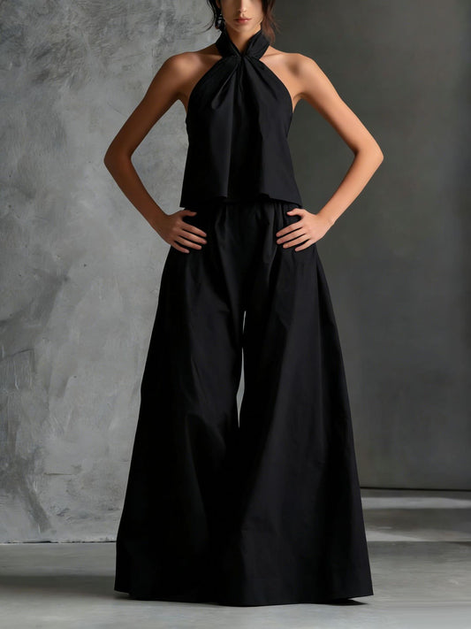 Loose-fitting Sleeveless Top And Wide-leg Pants Two-piece Set