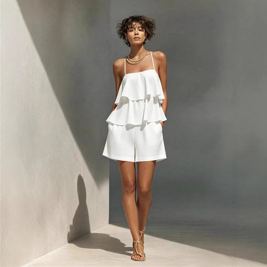 Multi-layer Ruffle Loose Camisole And Shorts Set