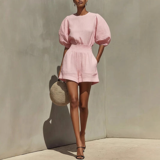 Women's Puff-Sleeve Casual Fashionable Comfortable Set