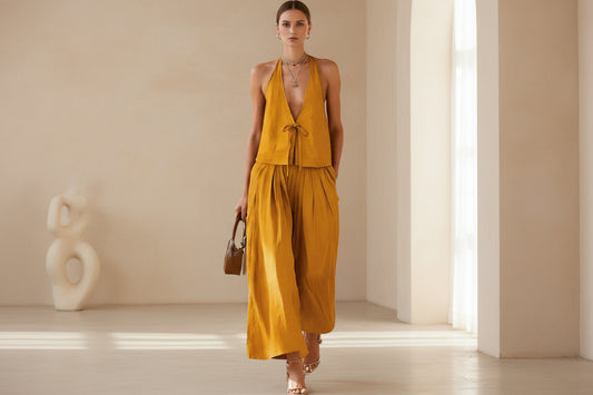 Fashionable Casual Sleeveless Vest And Loose Wide-Leg Pants Womens Set