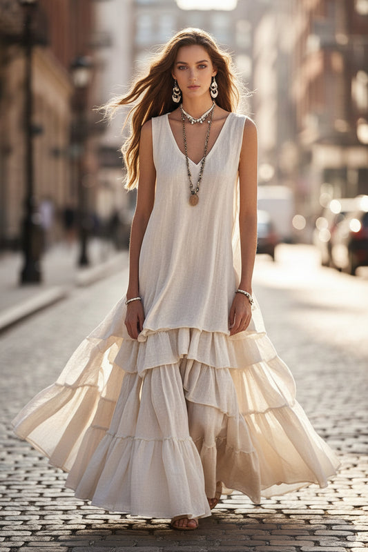 Women's Cotton And Linen Loose Large Skirt Sleeveless Dress