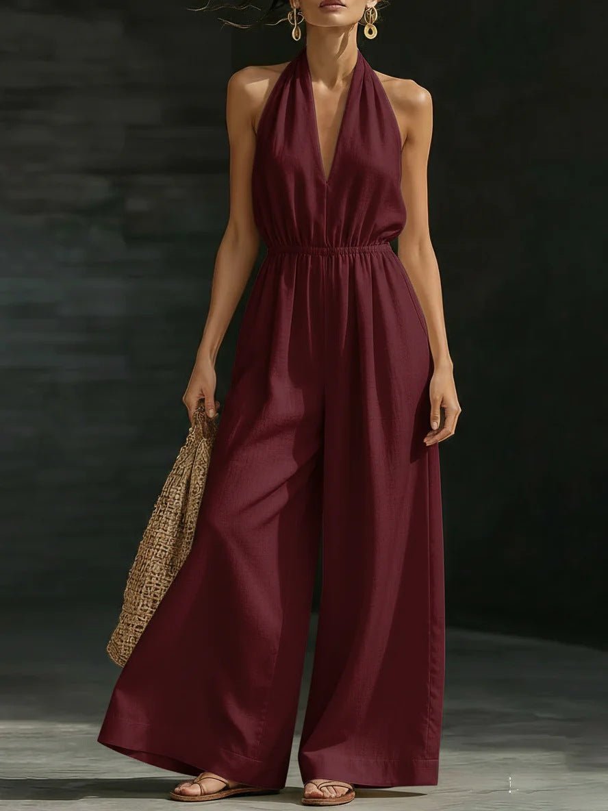 V-neck Halter Neck Jumpsuit For Women