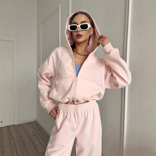 Women's Sportswear Set Solid Color Cardigan Set