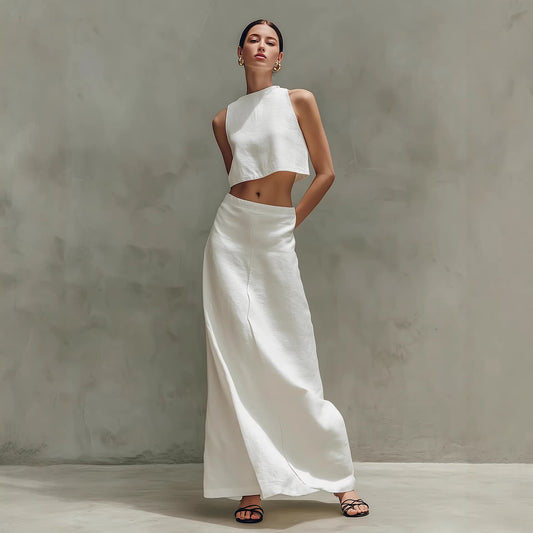 Summer Stylish Slimming Sleeveless Maxi Dress Elegant Two-Piece Set