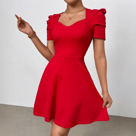Womens Boat-Neckline Defined Waist Elegant High-Waist Dress