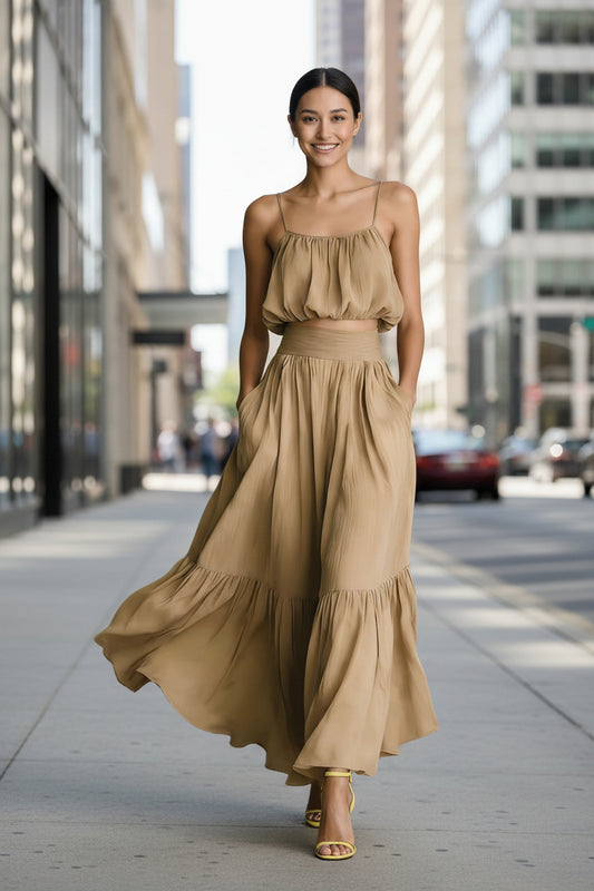Two-piece High-waist Flared Skirt Set