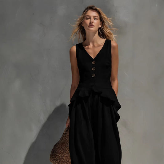 Sweatshirt-style Casual Sleeveless Top And Wide-leg Pants Two-piece Set