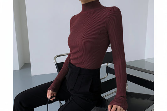 Womens Fashionable Tight-Fit Crew-Neck Knitted Top