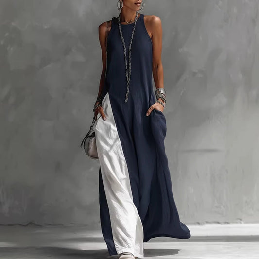 Womens Sleeveless Loose-Fit Off-Shoulder Dress With Pockets