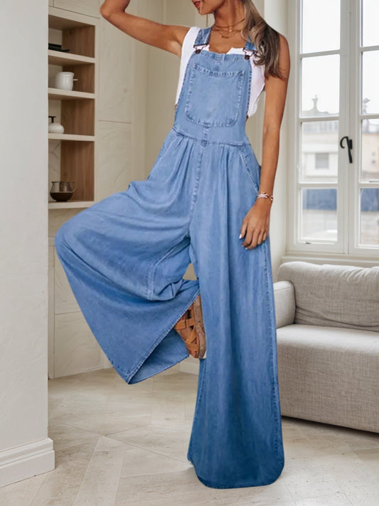 2025 New Playful And Cute Denim Overalls, Adjustable Shoulder Straps, Wide Leg Jumpsuit With Pocket Decoration, All Season Jumpsuit, Wide Leg Fashion, Fashionable Jumpsuit CJ US