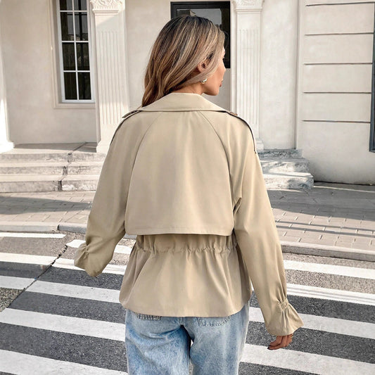 Drawstring-waist Relaxed-fit Figure-flattering Trendy Coat For Petite Frames