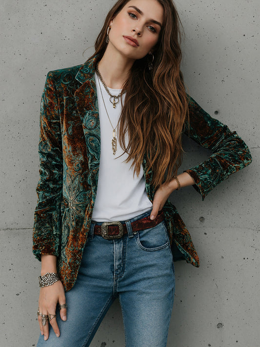 Women’s Printed Suit Jacket with Lining – Autumn Winter Casual Commuter Blazer - FitiqueFit