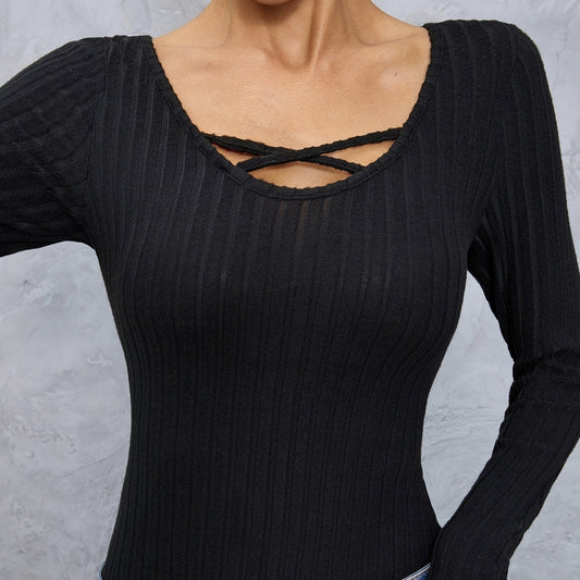 Cross‑collar long sleeve slim tee CJ US