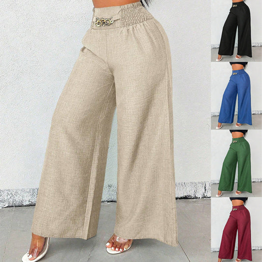 New Womens Fashionable Retro High-Waist Elastic Drapey Wide-Leg Long Pants For Women
