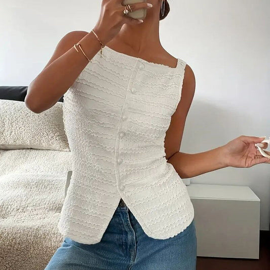 Trendy Square Neck Button Up Vest Top Y2k Going Out Tank Tops CJ US