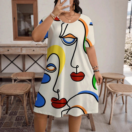 Women's Casual Printed Round Neck Short Sleeve Dress