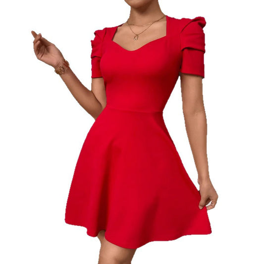 Womens Boat-Neckline Defined Waist Elegant High-Waist Dress