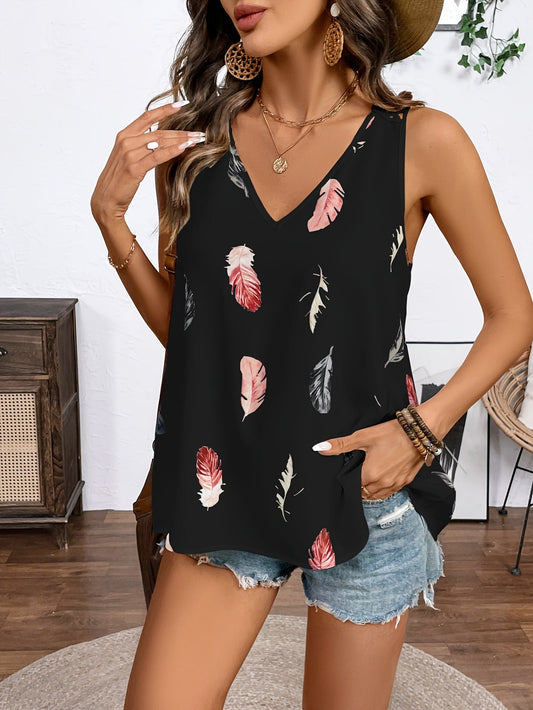 Women’s Feather Print V-Neck Camisole