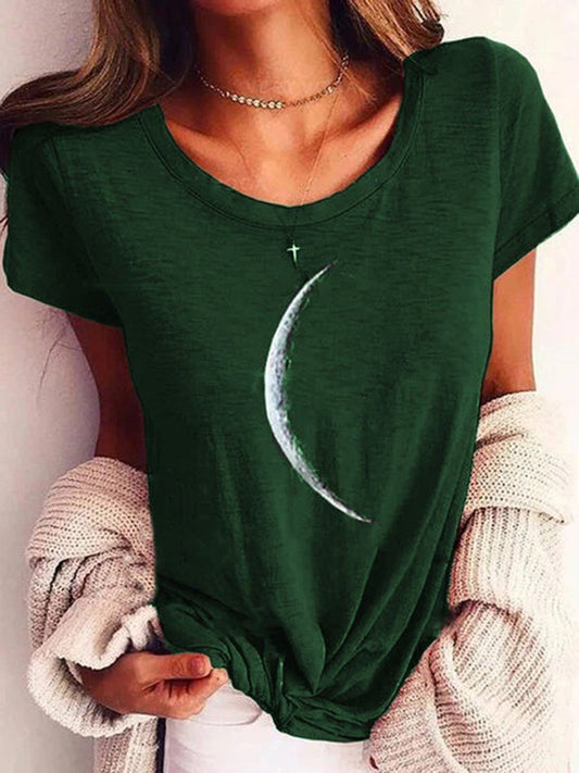 Wide Collar Printed T-Shirt – Casual Short Sleeve Top for Women FitiqueFit