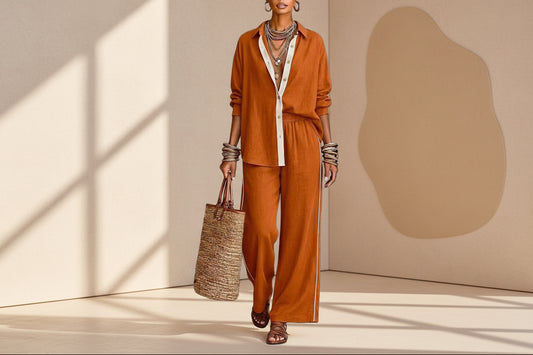 Contrast-color Casual Solid-color Loose Pants Two-piece Set