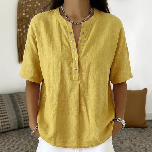 Solid Color Casual Pullover Short-Sleeve Shirt For Women