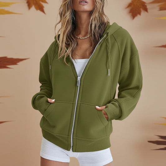 Fisoew Womens Zip Up Sweatshirts Fleece Lined Collar Crop Hoodie Casual Cotton Long Sleeve Tops With Thumb Hole CJ US